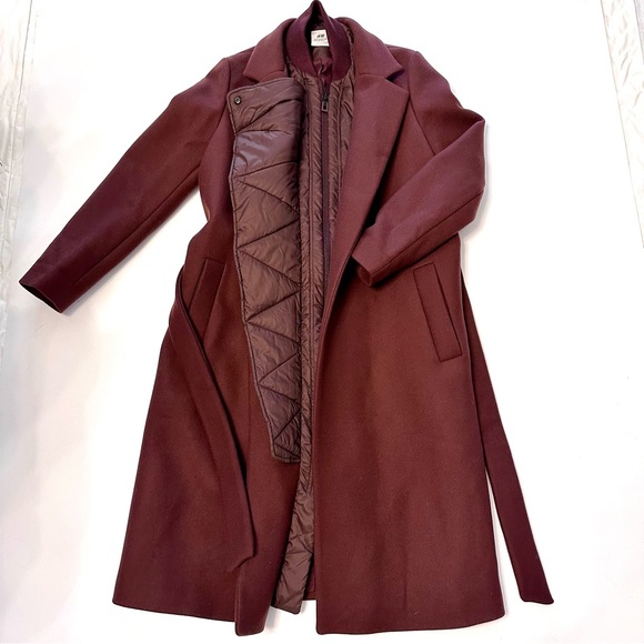 H&M Studio Collection Burgundy Wool and Quilted Puffer Coat 8 Medium - Picture 5 of 9